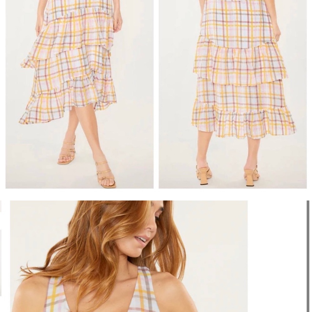 Cinq à Sept Plaid Tiered Maxi Dress in Pastel